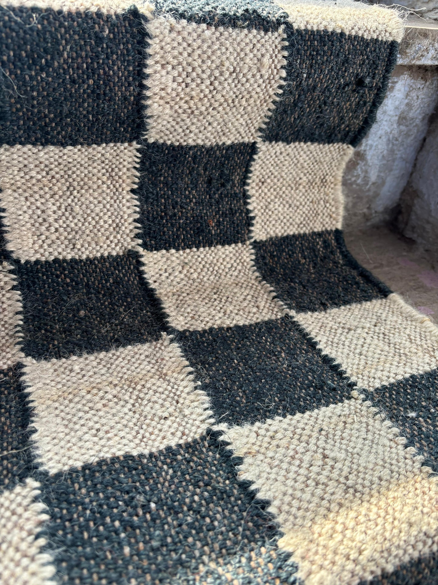 Black And White Jute Stair Runner, Modern Stair Runner, Floral Stair Rug