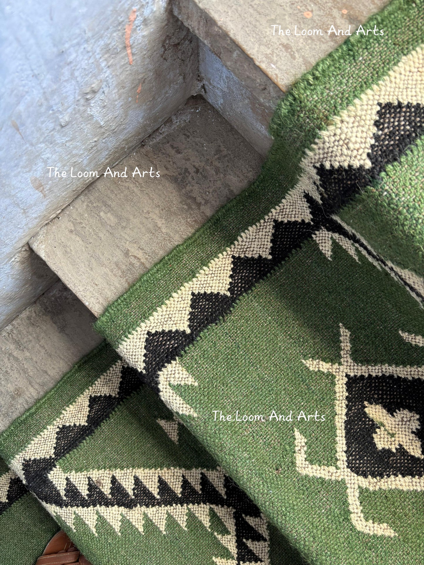 Green Jute Stair Runner, Staircase Runner Rug, Tribal Stair Runner