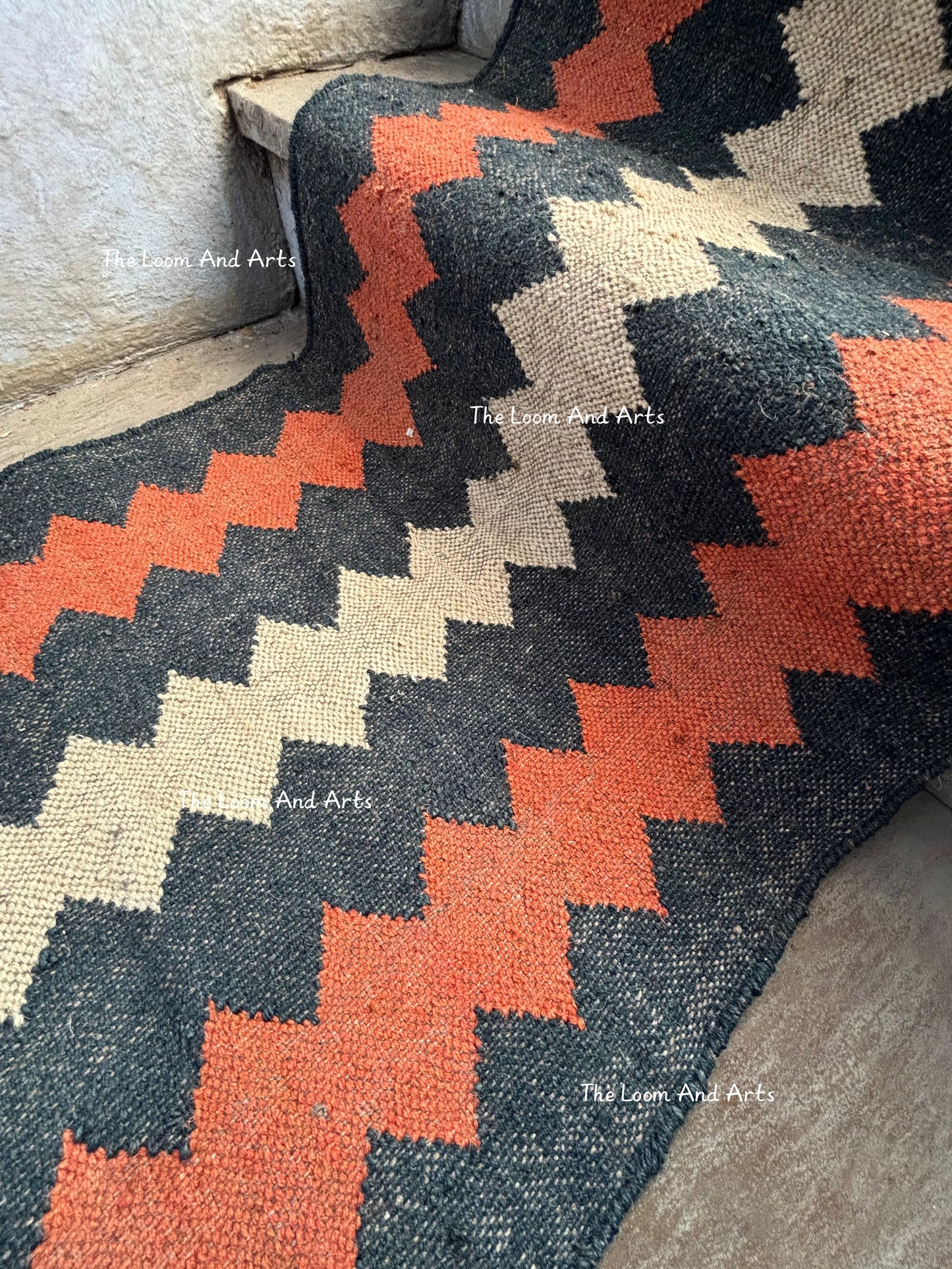 Tribal Jute Stair Runner, Staircase Runner Rug, Wool Jute Stair Runner