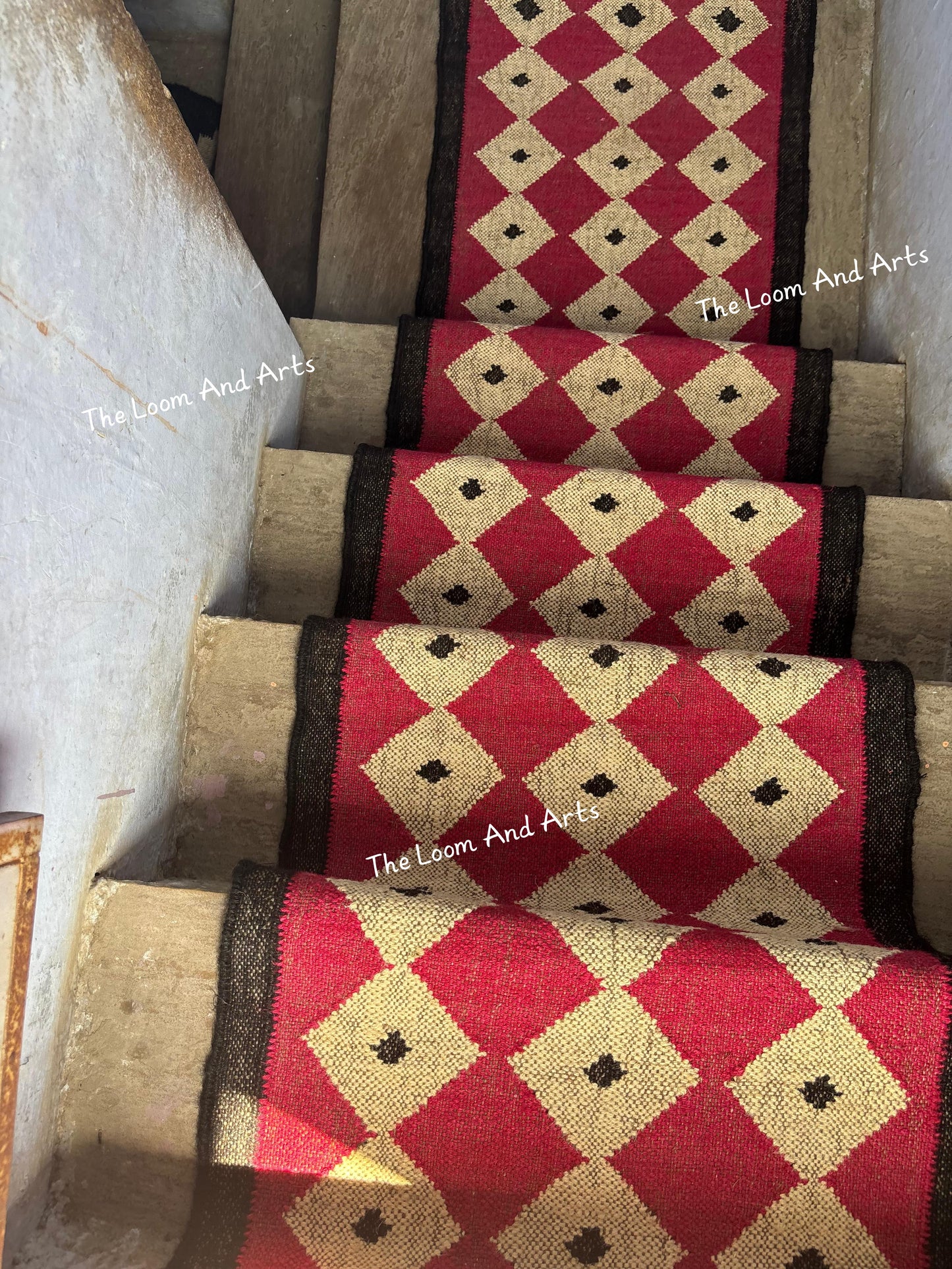 Pink Jute Stair Runner, Staircase Runner Rug, Floral Pink Stair Runner