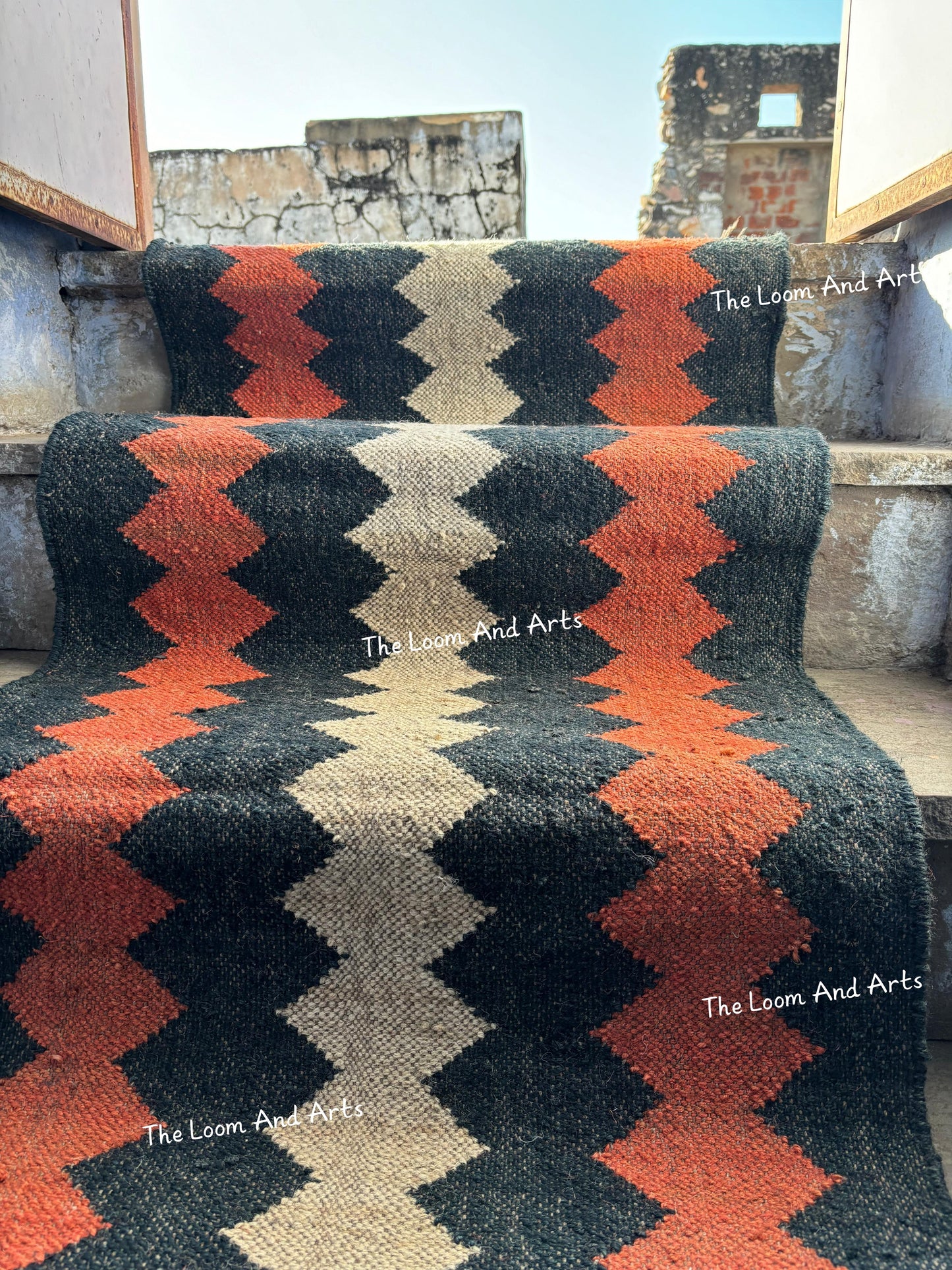 Tribal Jute Stair Runner, Staircase Runner Rug, Wool Jute Stair Runner