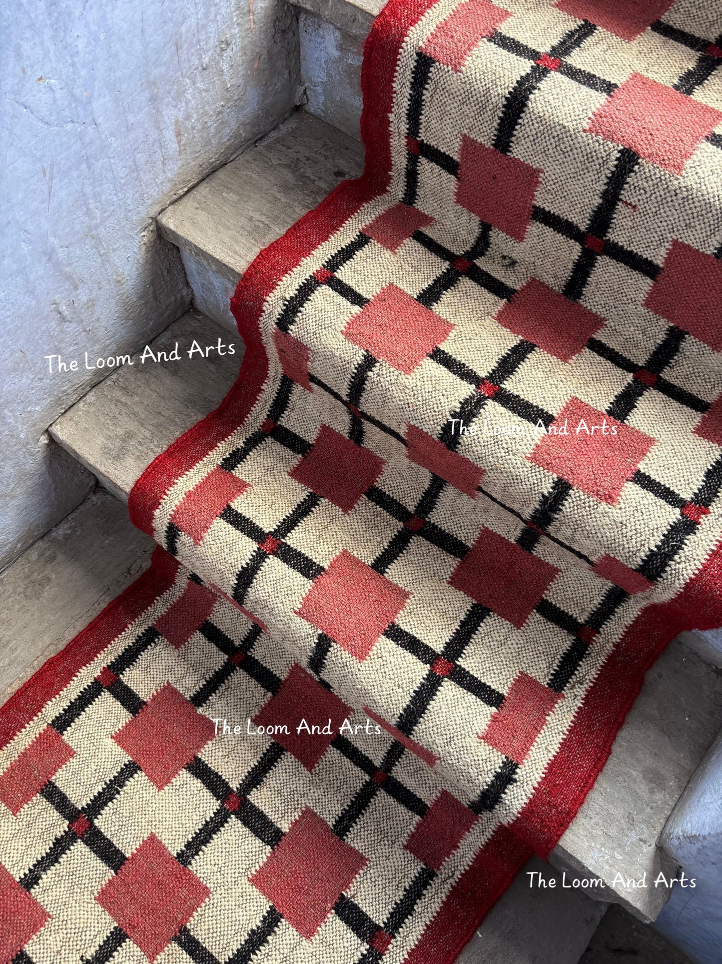 Red Jute Stair Runner, Staircase Runner Rug, Tribal Stair Runner
