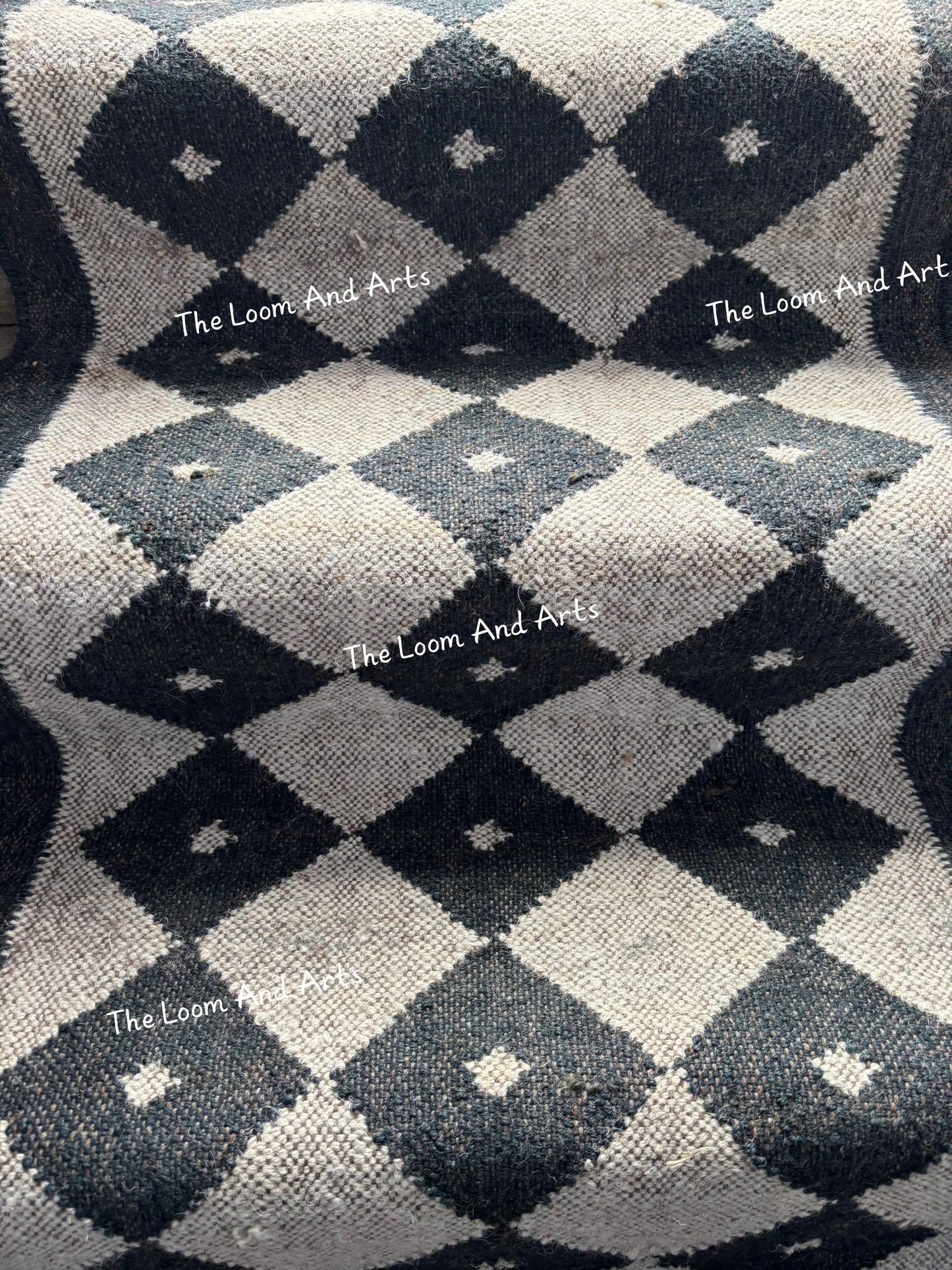 Black And White Jute Stair Runner, Modern Stair Runner, Floral Stair Rug
