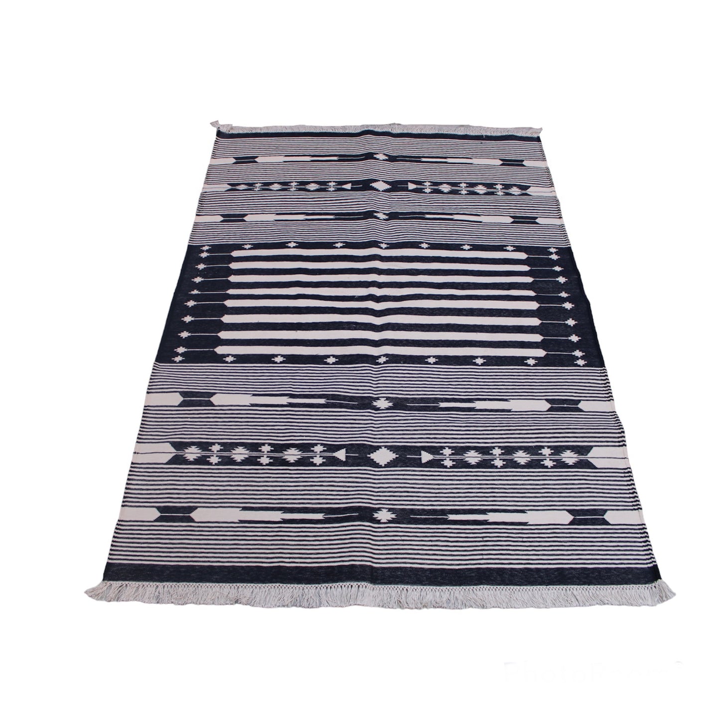 Navy Blue Flatweave Cotton Rug, Modern Flatweave Rug, Cotton Dhurrie Rug