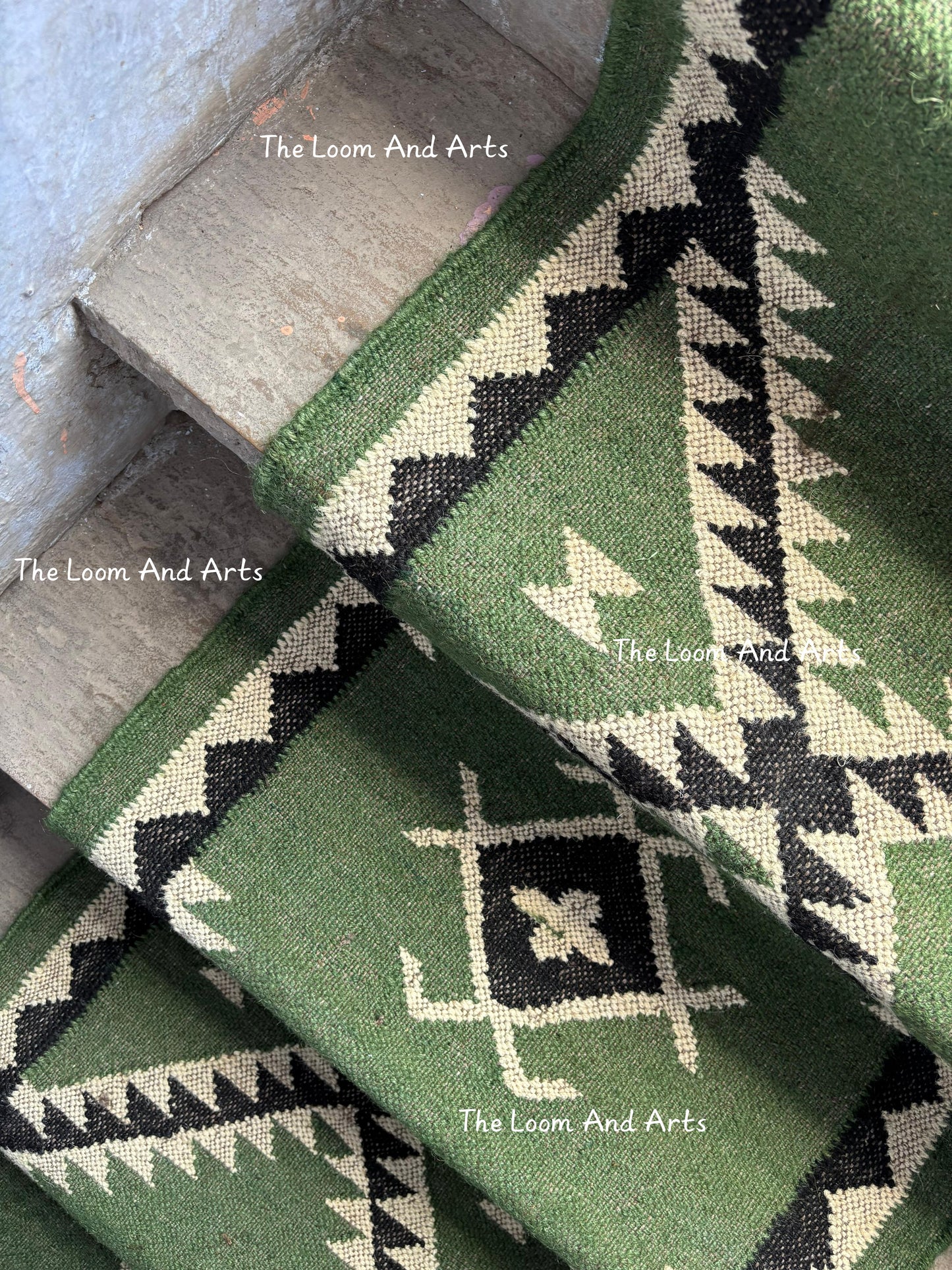Green Jute Stair Runner, Staircase Runner Rug, Tribal Stair Runner