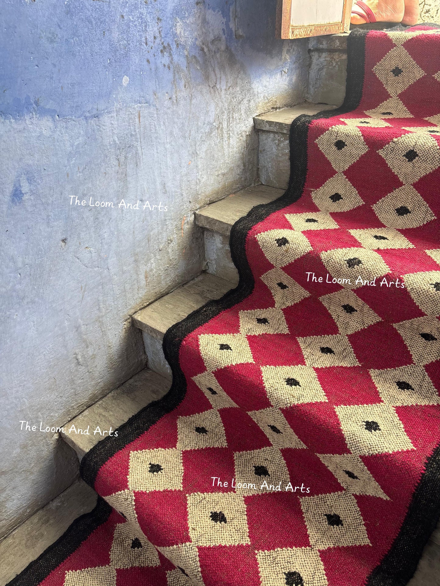 Pink Jute Stair Runner, Staircase Runner Rug, Floral Pink Stair Runner