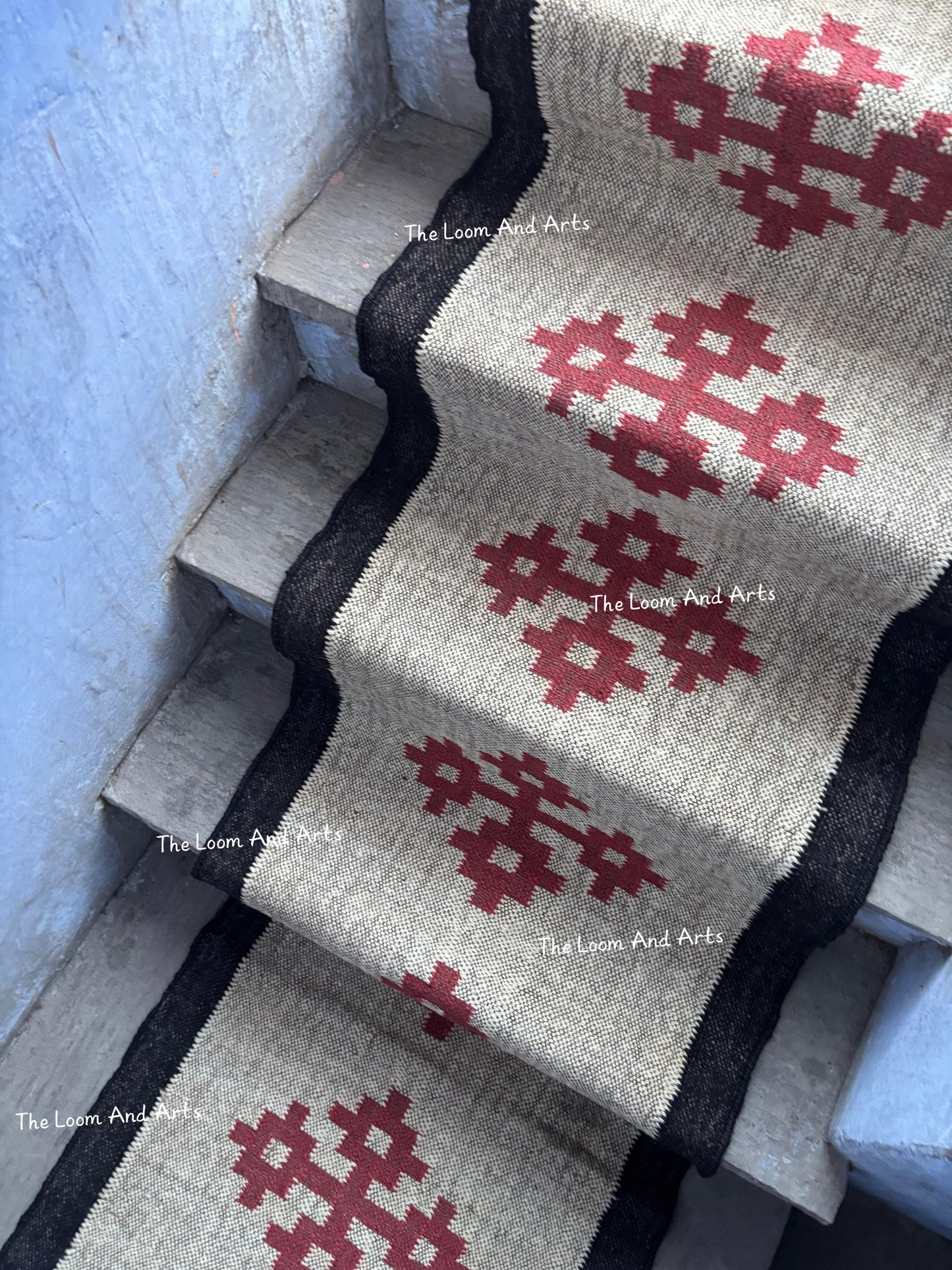 Red Jute Stair Runner, Staircase Runner Rug, Floral Stair Runner