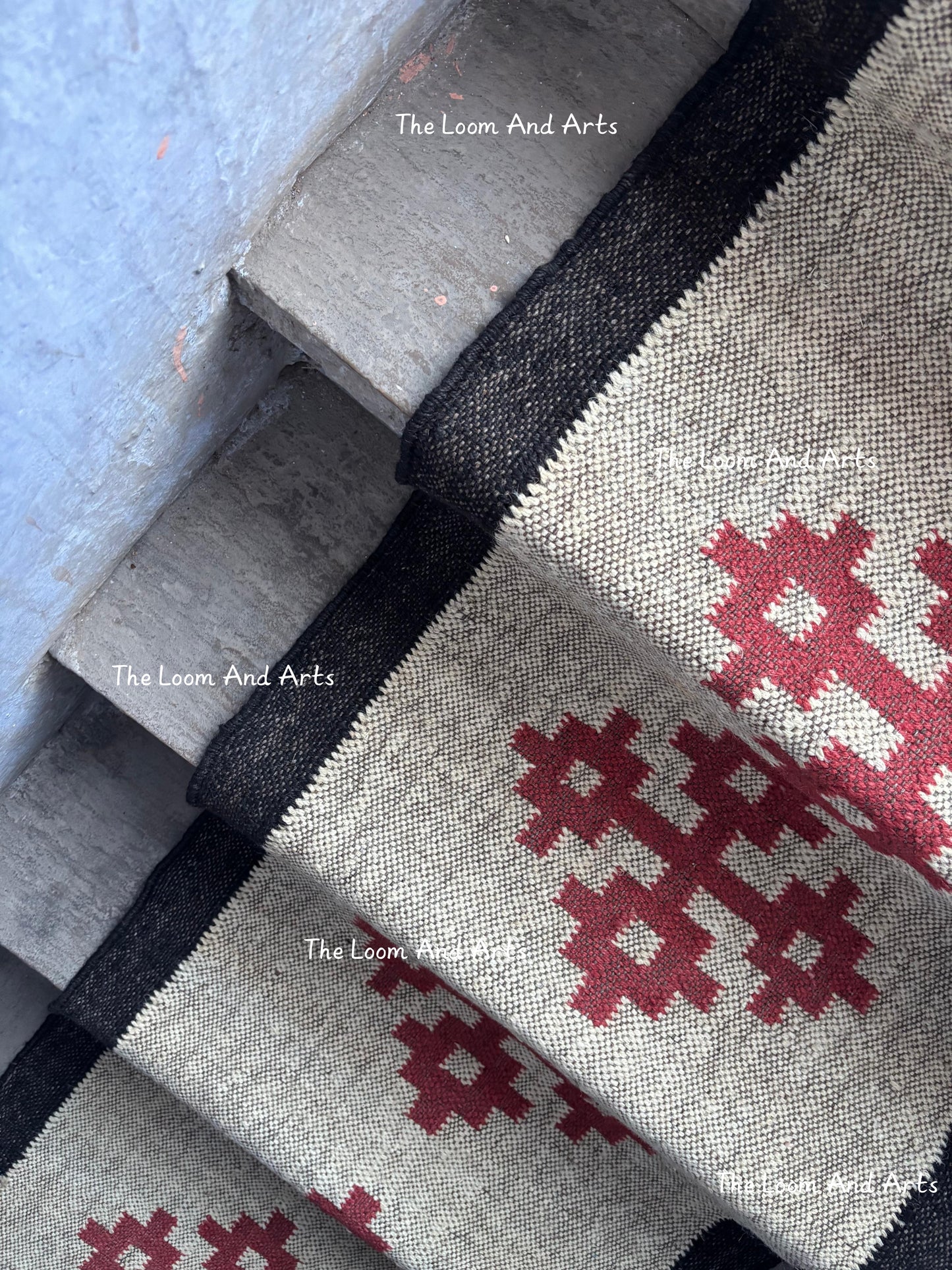 Red Jute Stair Runner, Staircase Runner Rug, Floral Stair Runner