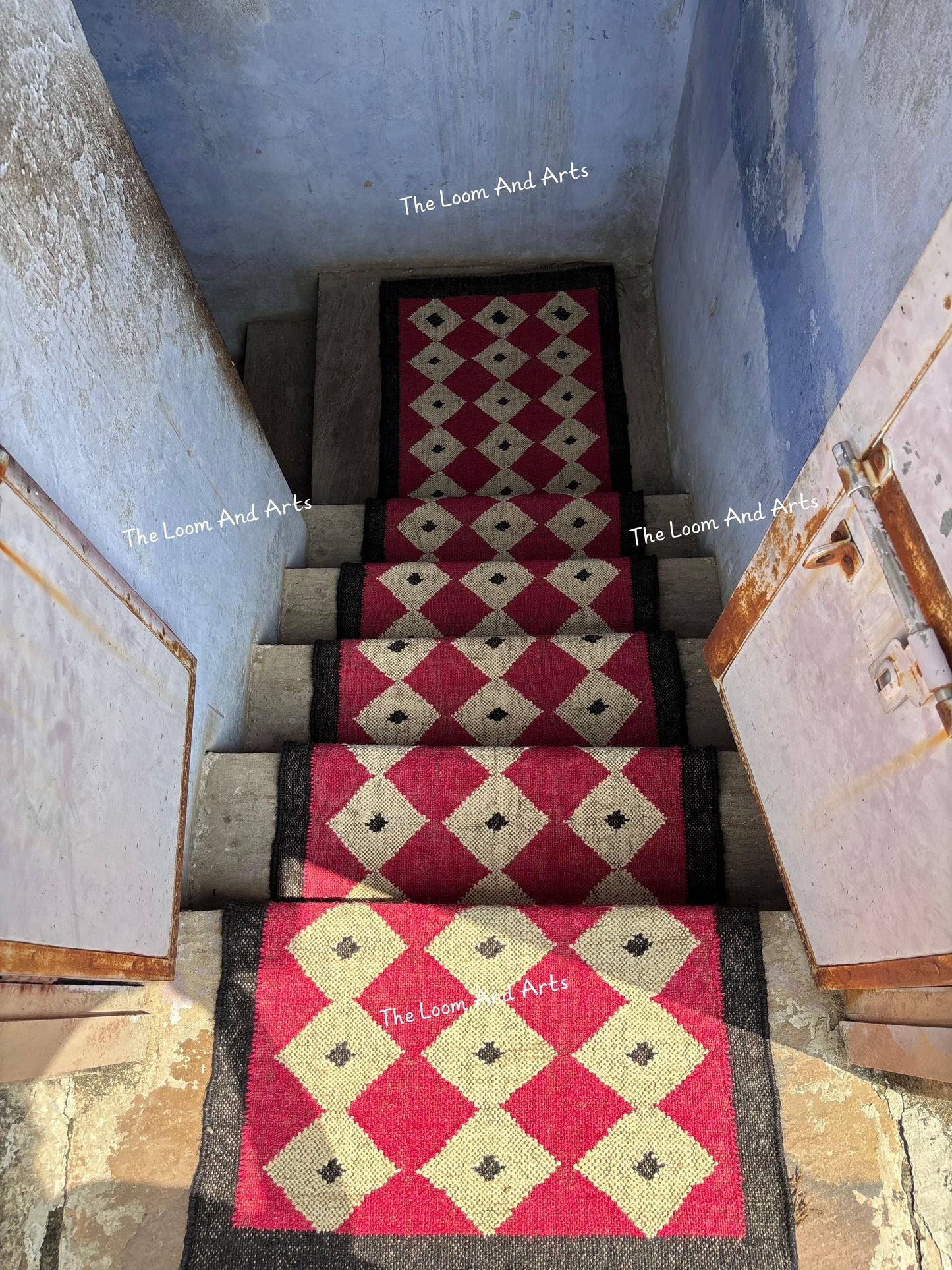 Pink Jute Stair Runner, Staircase Runner Rug, Floral Pink Stair Runner