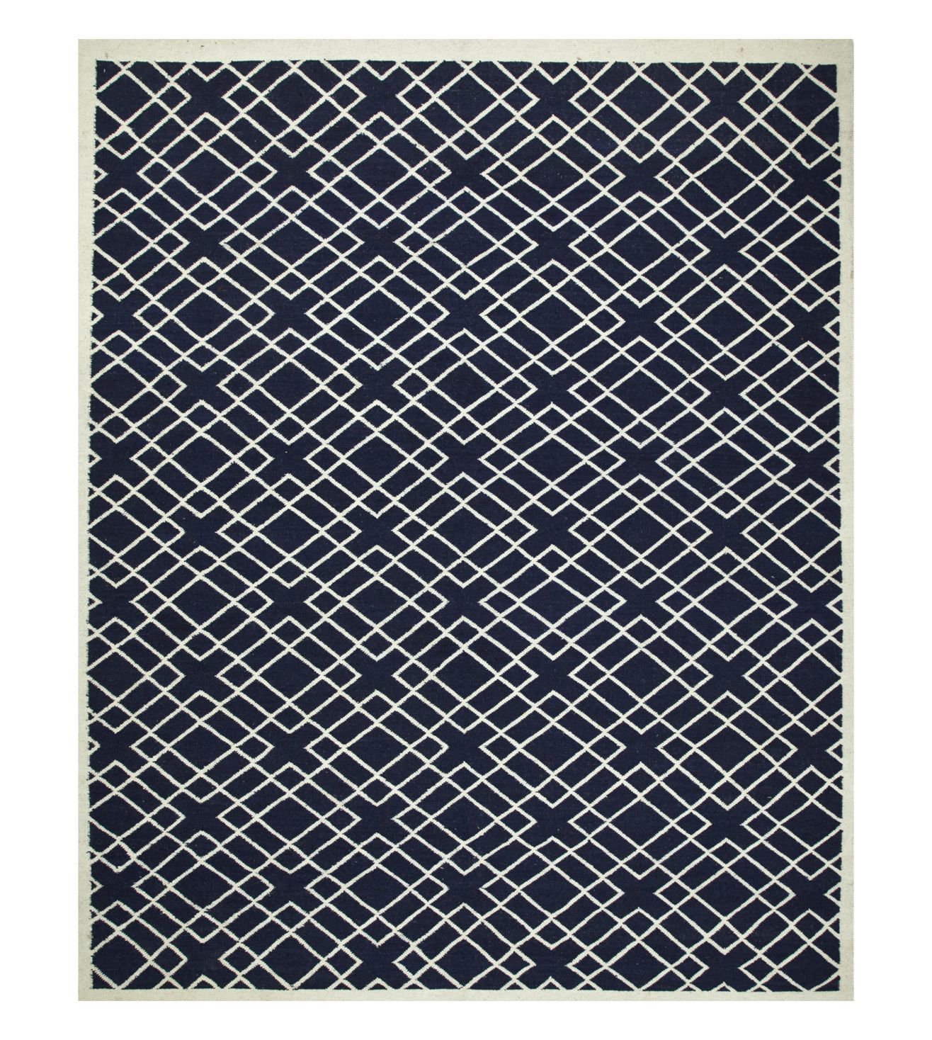 Navy Blue Flatweave Cotton Rug, Navy Dining Room Rug, Bedroom Cotton Navy Rug 9x12