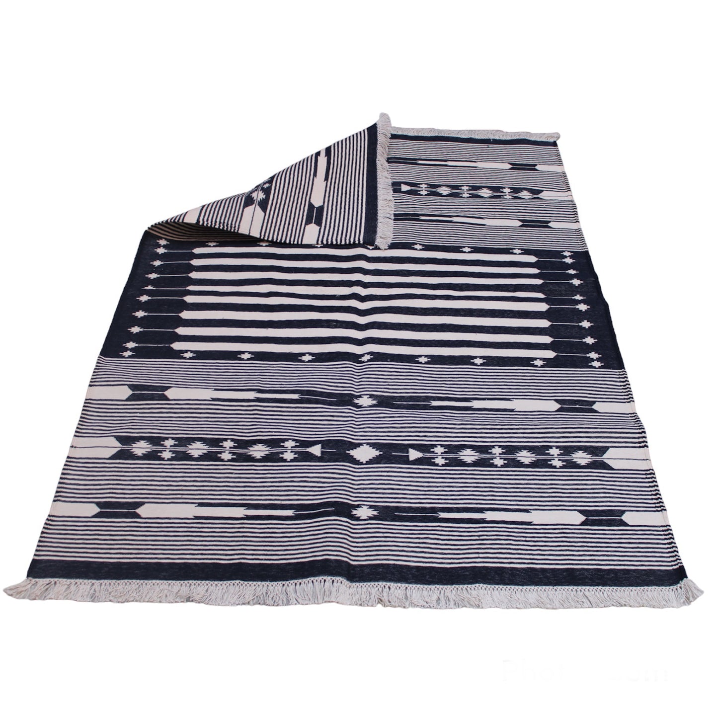Navy Blue Flatweave Cotton Rug, Modern Flatweave Rug, Cotton Dhurrie Rug
