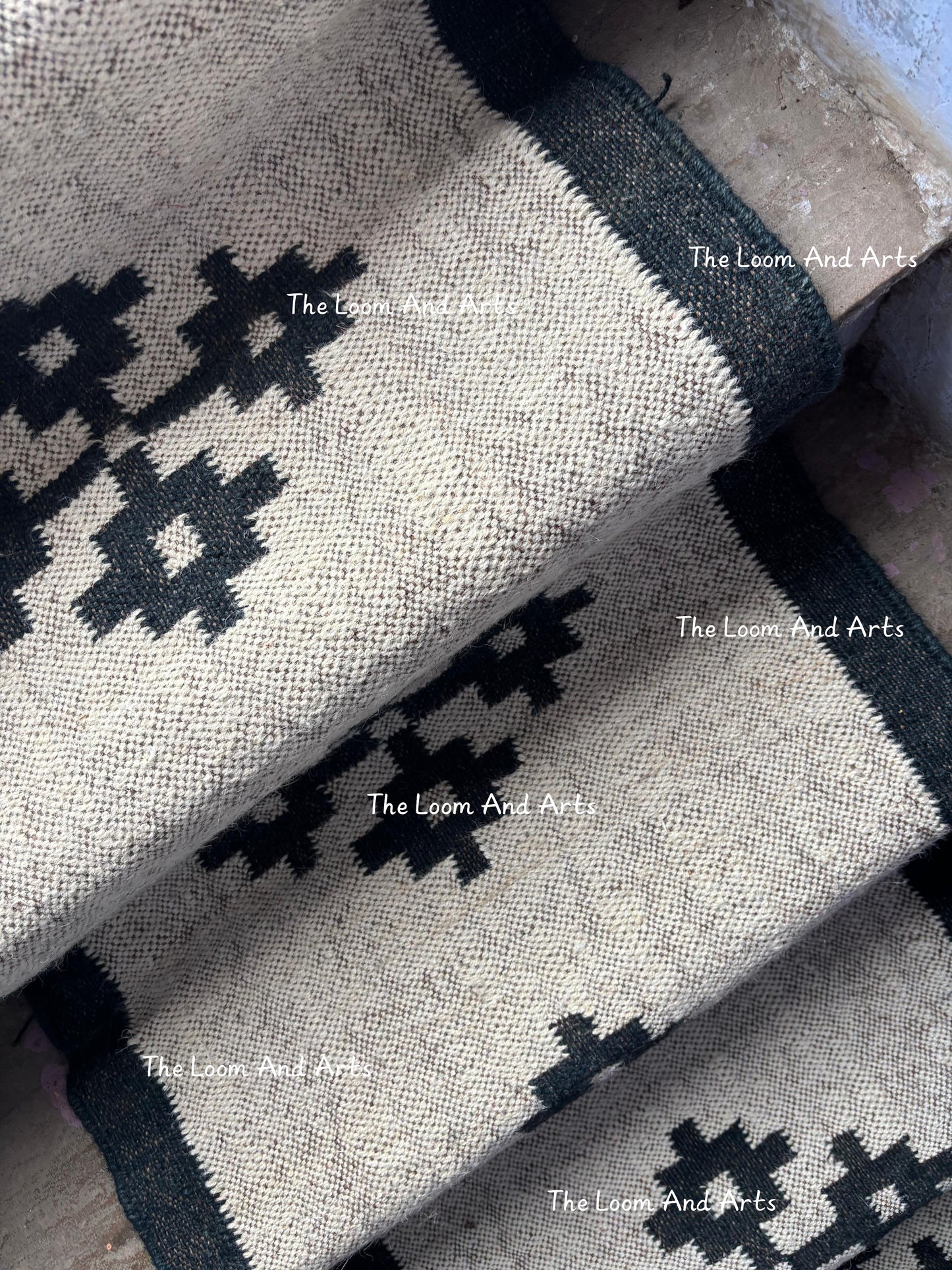 Navy Blue Jute Stair Runner, Staircase Rug, Floral Stair Rug