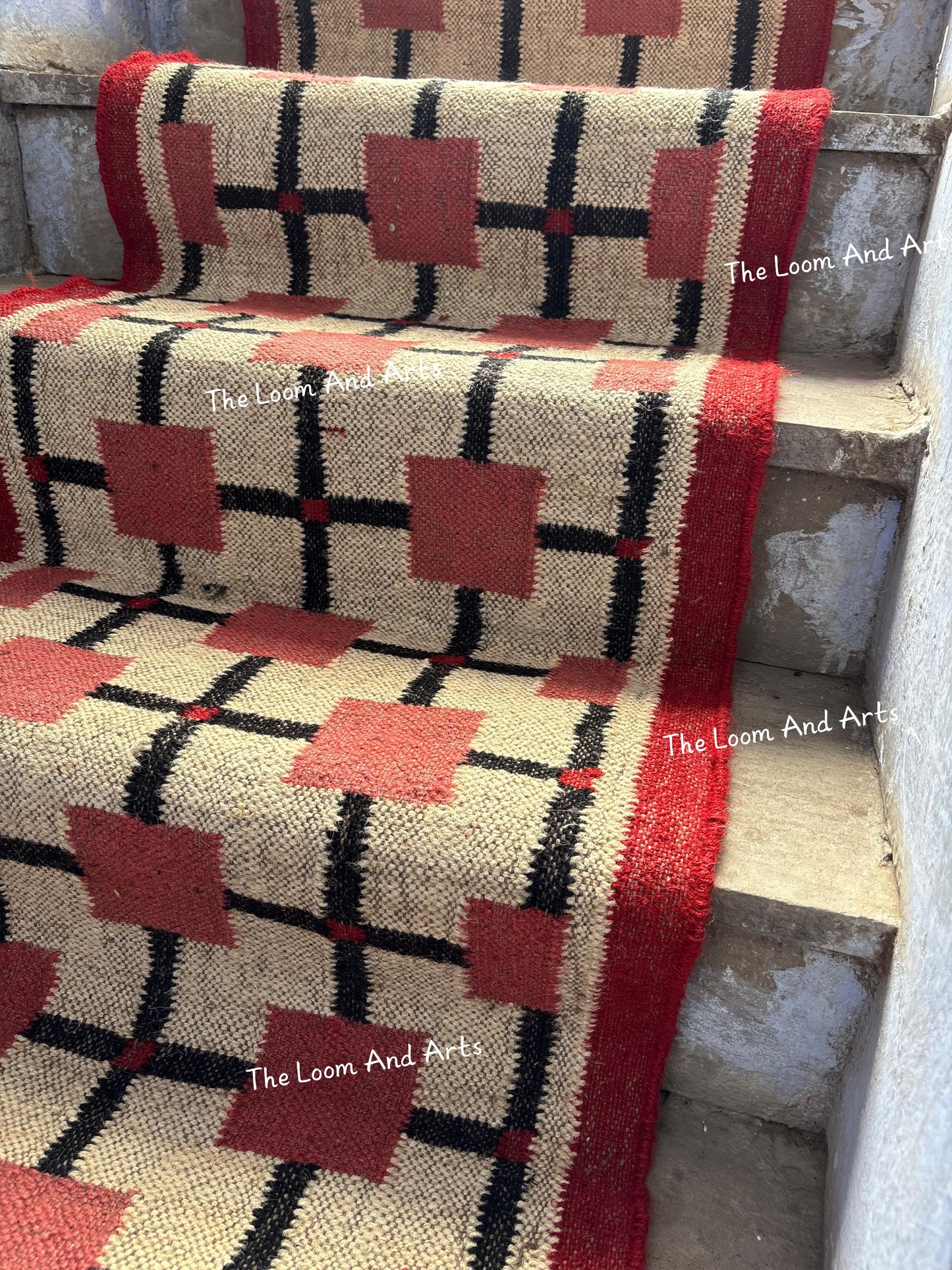 Red Jute Stair Runner, Staircase Runner Rug, Tribal Stair Runner