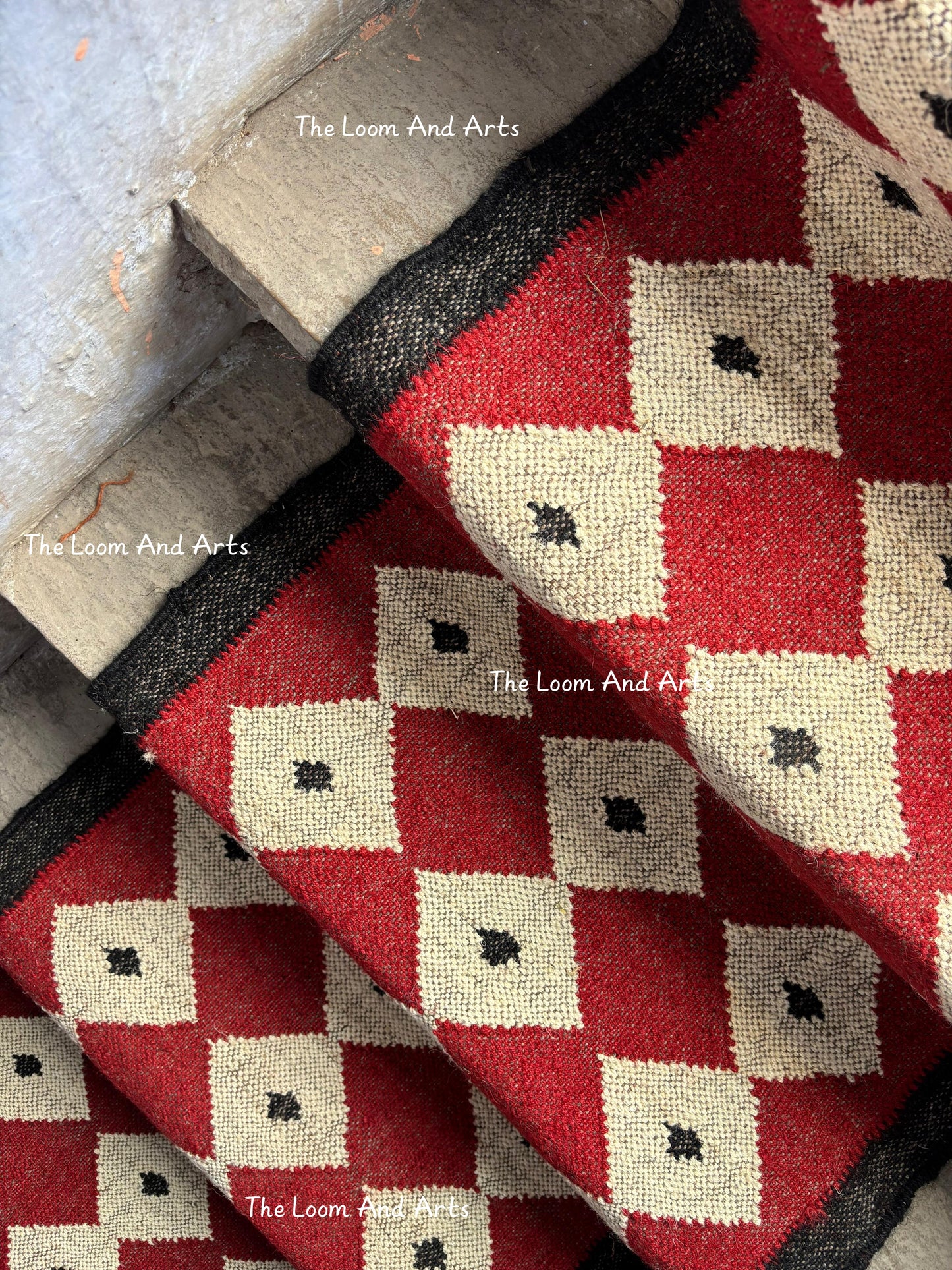 Red Jute Stair Runner, Staircase Runner Rug, Floral Stair Runner