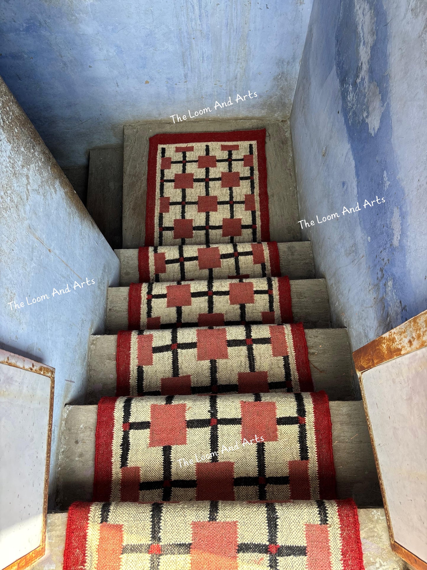 Red Jute Stair Runner, Staircase Runner Rug, Tribal Stair Runner