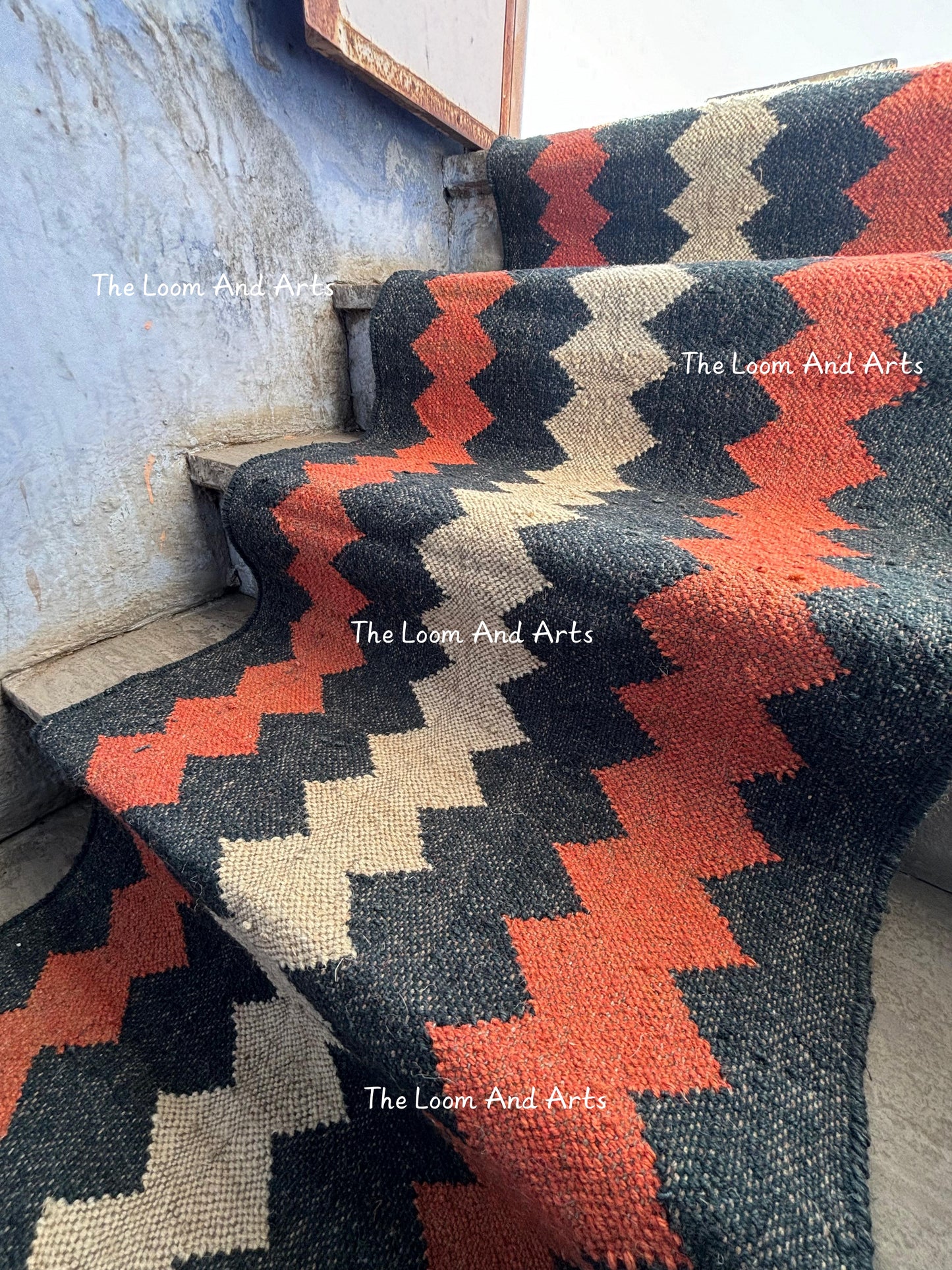 Tribal Jute Stair Runner, Staircase Runner Rug, Wool Jute Stair Runner