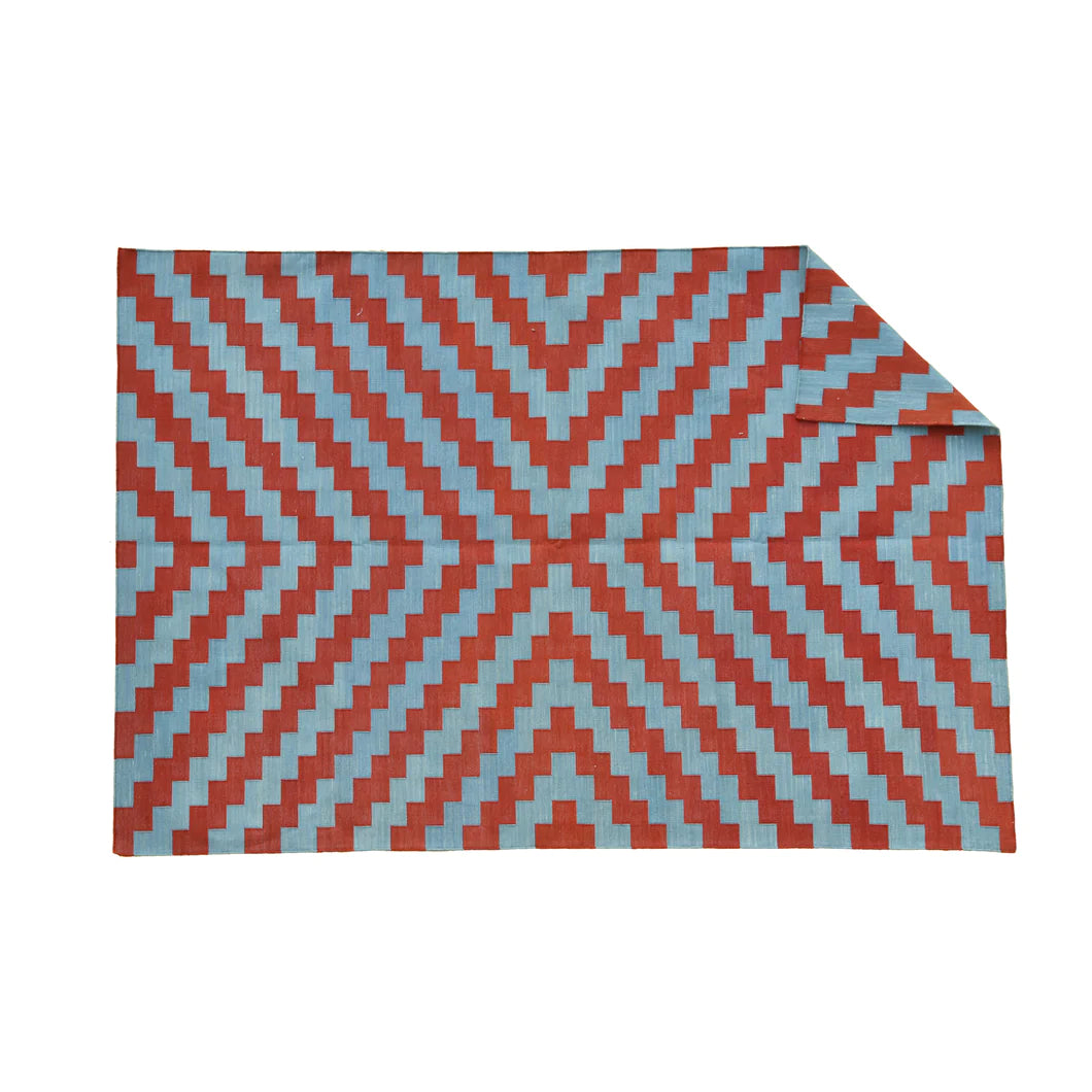 Red Flatweave Rug, Indoor Red Flatweave Rug, 9x12 Red Cotton Dhurrie, Red Room Rug 9x12