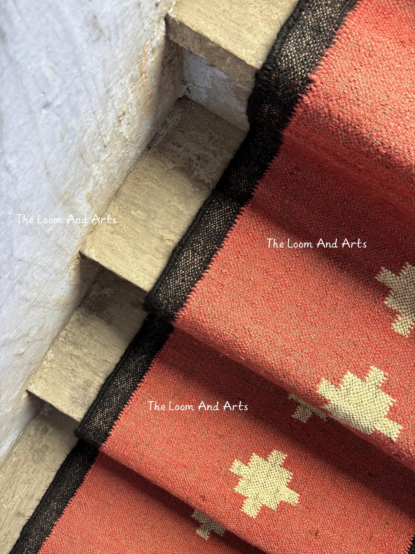 Red Jute Stair Runner, Staircase Runner Rug, Floral Stair Runner