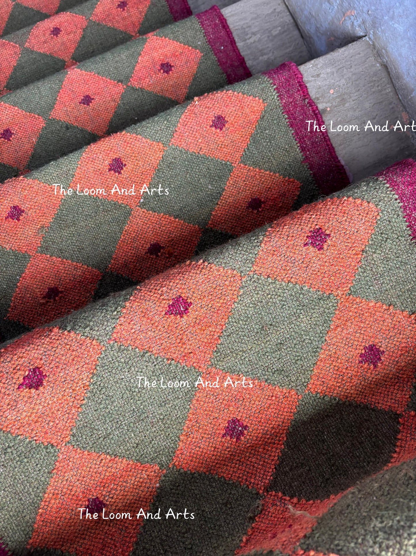 Green Jute Stair Runner, Staircase Runner Rug, Tribal Stair Runner