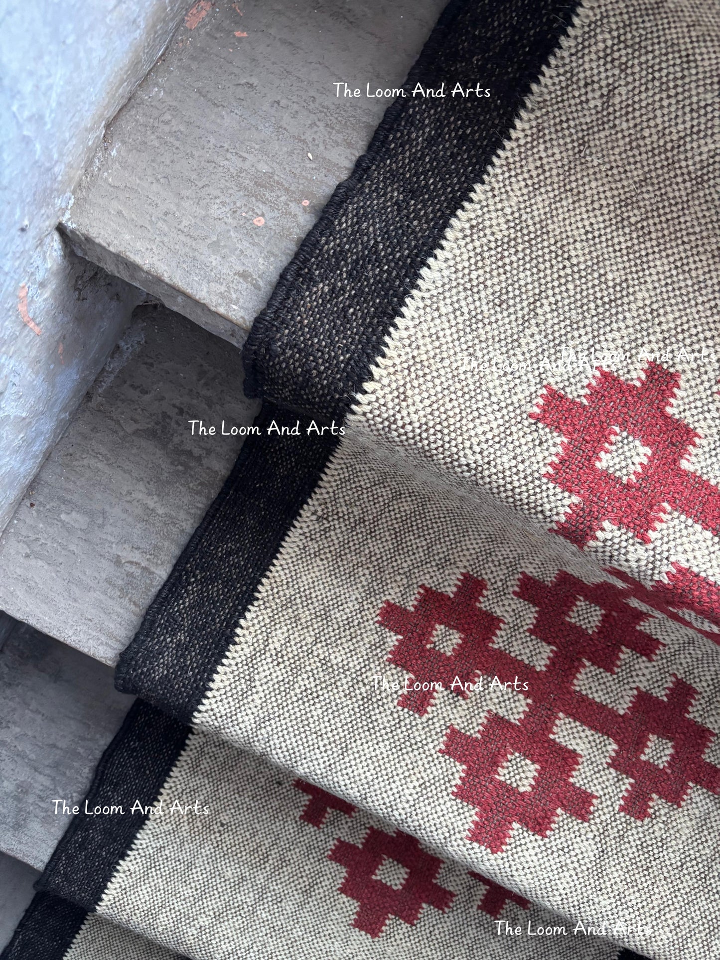 Red Jute Stair Runner, Staircase Runner Rug, Floral Stair Runner