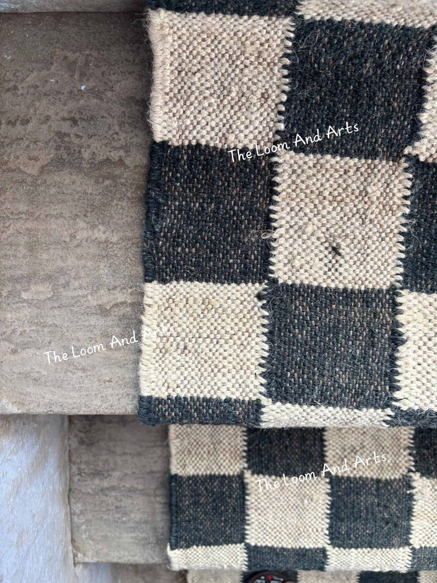 Black And White Jute Stair Runner, Modern Stair Runner, Floral Stair Rug