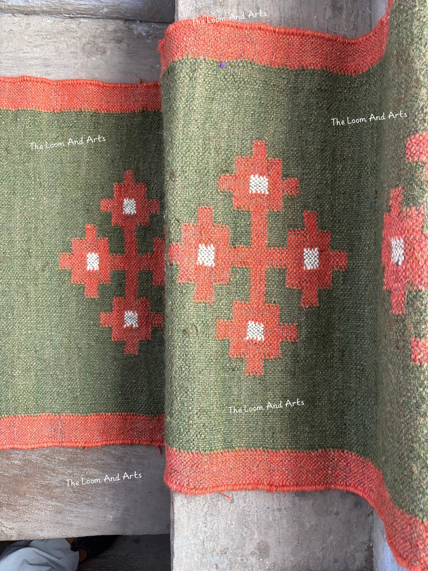 Jute Stair Runner, Green Staircase Rug, Floral Stairs Rug
