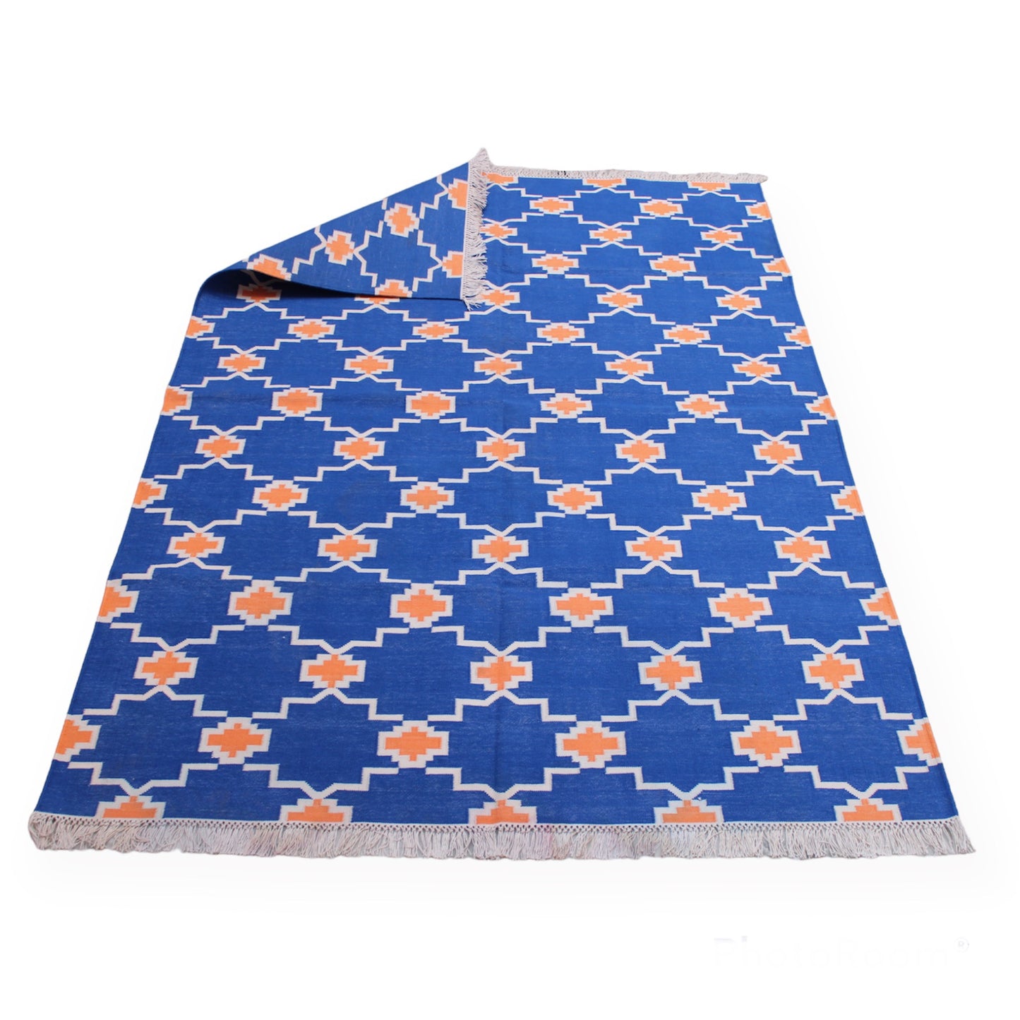 Blue Flatweave Rug, Modern Flatweave Rug, Cotton Dhurrie Rug, Flatweave Dining Room Rug