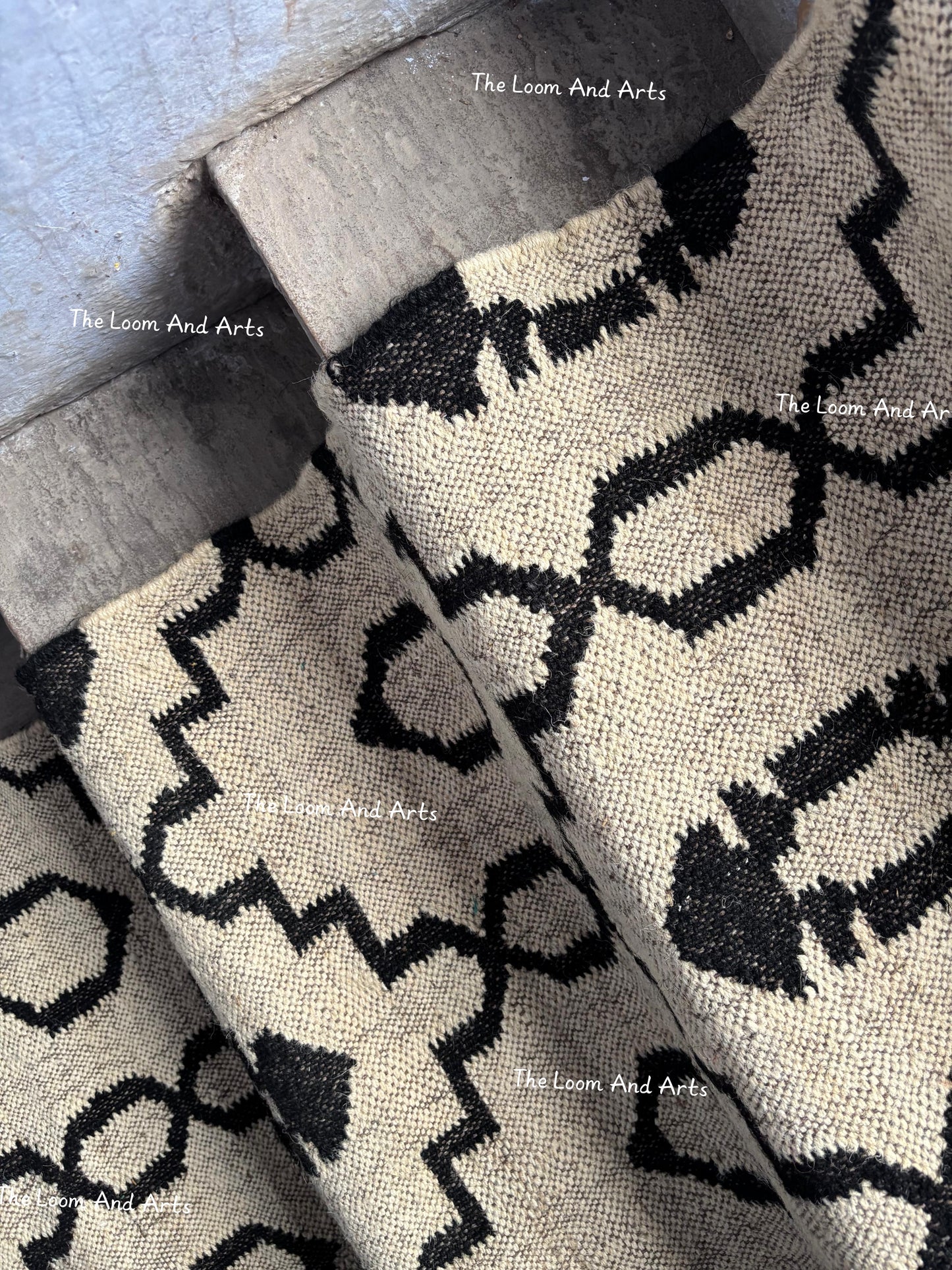 Jute Stair Runner, Black Staircase Rug, Floral Stair Rug
