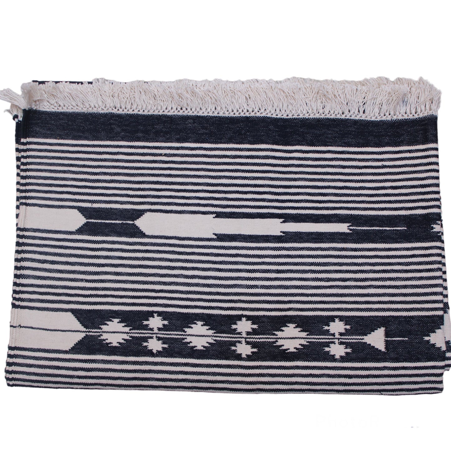 Navy Blue Flatweave Cotton Rug, Modern Flatweave Rug, Cotton Dhurrie Rug