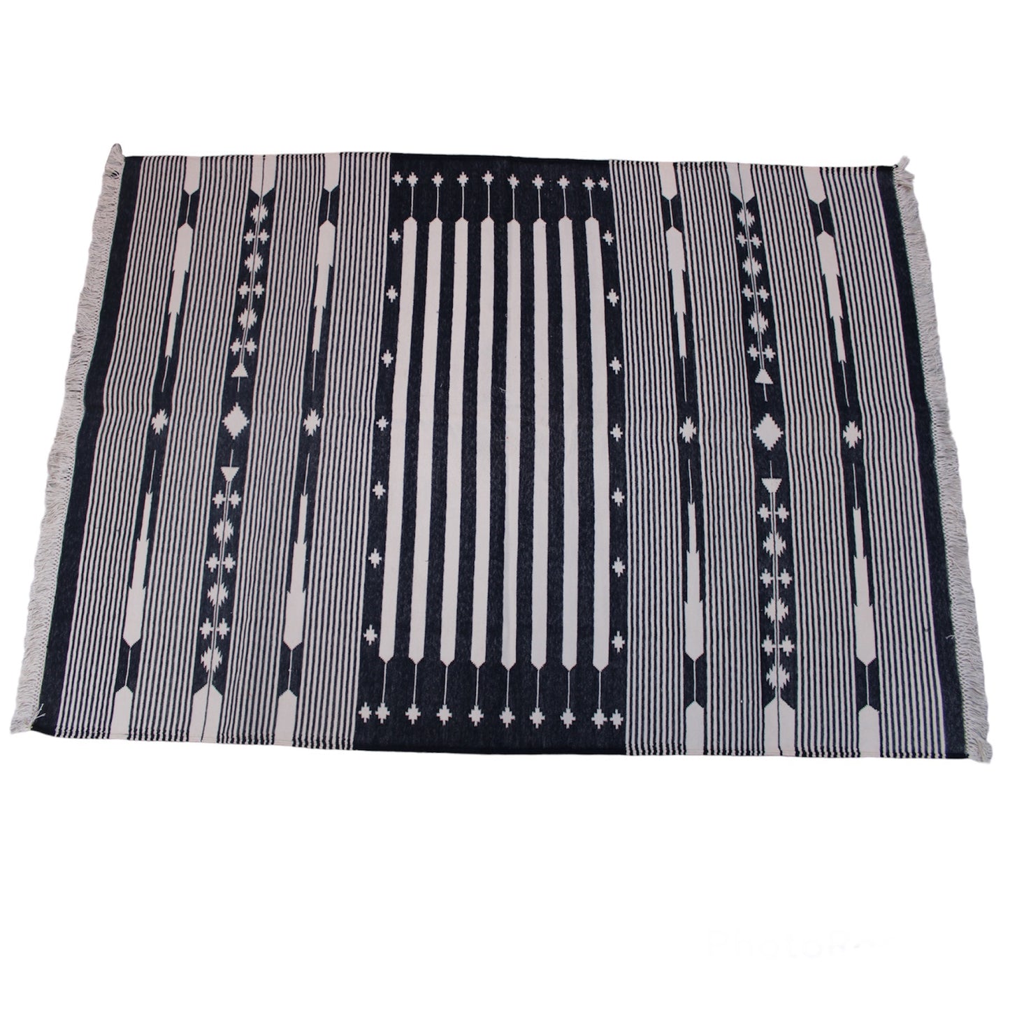Navy Blue Flatweave Cotton Rug, Modern Flatweave Rug, Cotton Dhurrie Rug