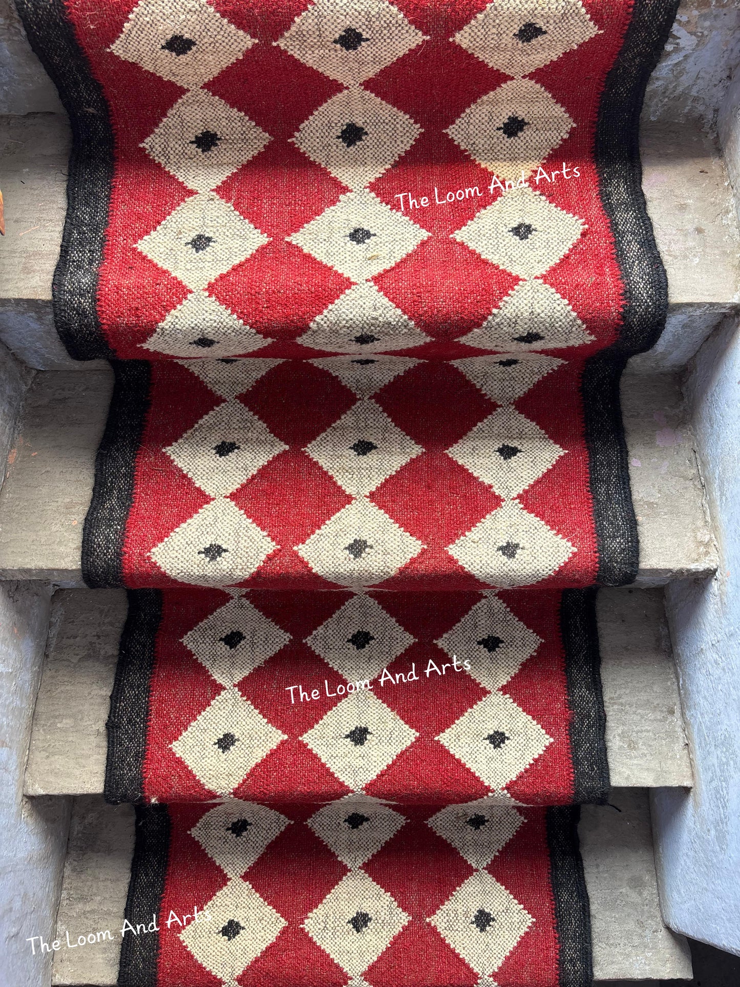 Red Jute Stair Runner, Staircase Runner Rug, Floral Stair Runner