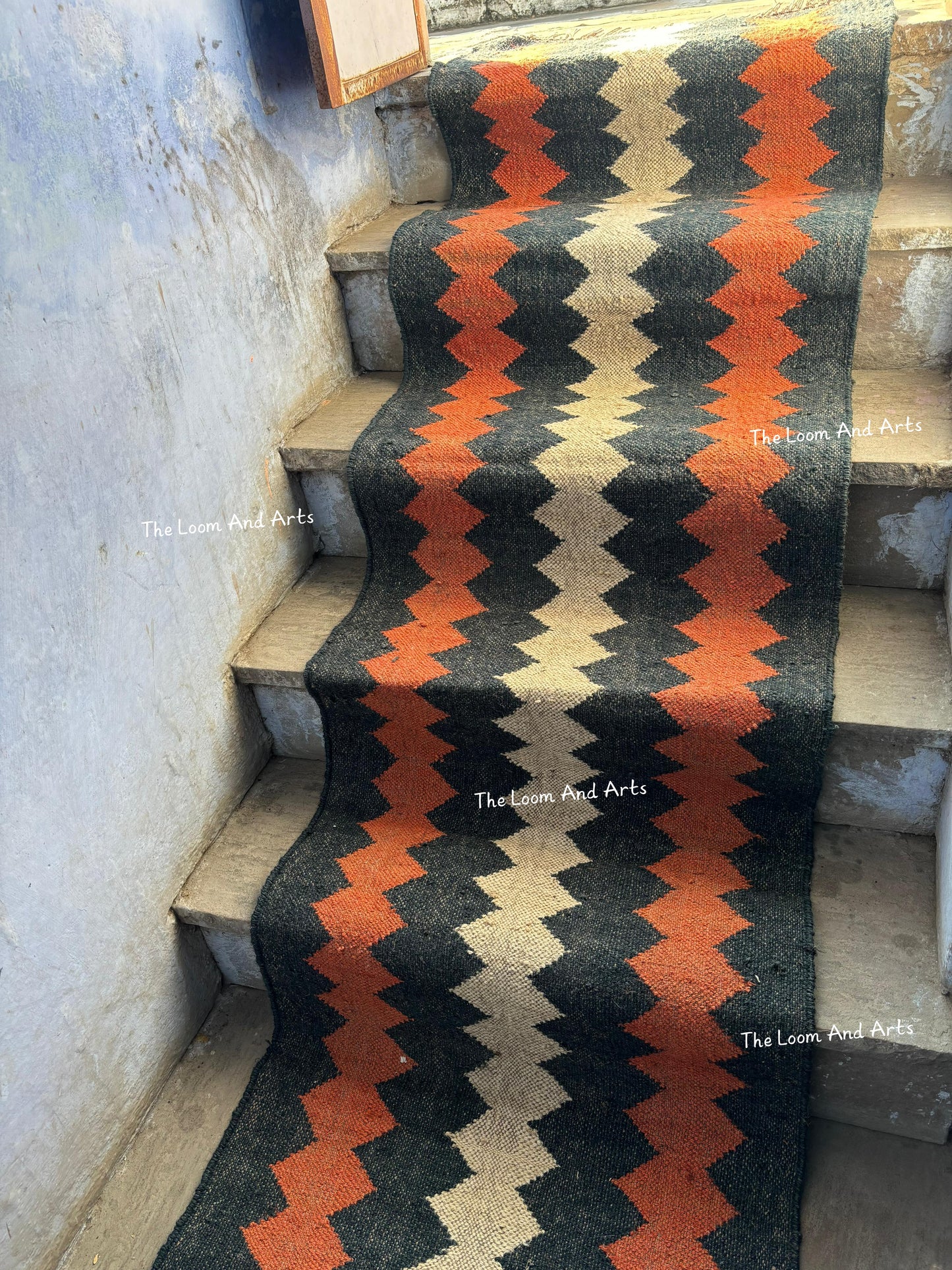 Tribal Jute Stair Runner, Staircase Runner Rug, Wool Jute Stair Runner