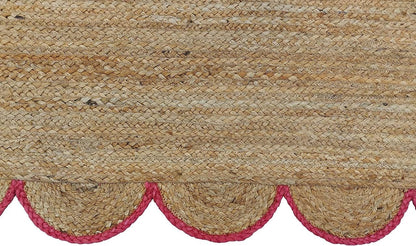 Red Scalloped Jute Rug, Natural Jute Rug, Red Jute Area Rug, Red Braided Jute Rug