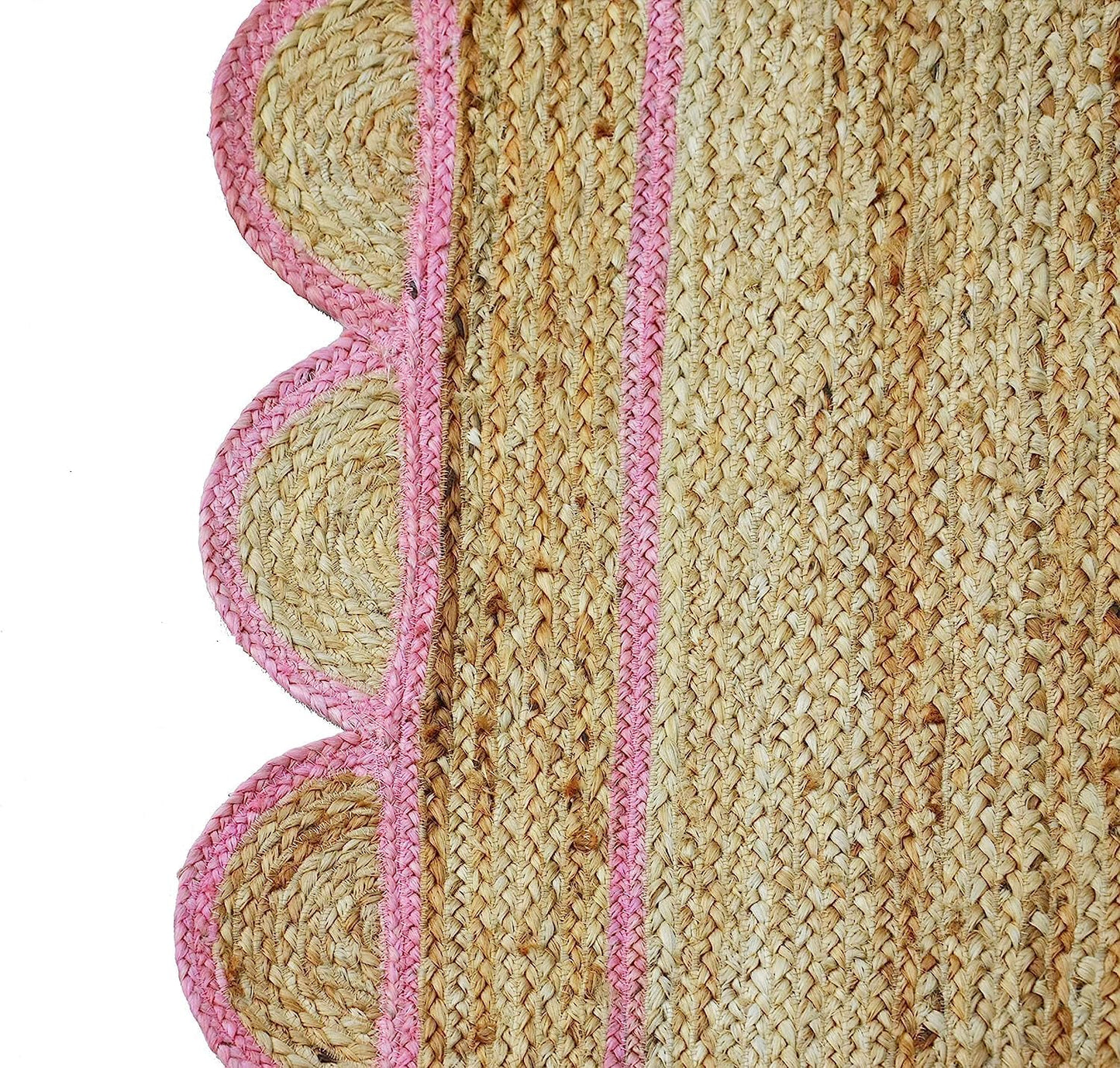 Pink Scalloped Jute Rug, Natural Jute Rug, Pink Jute Rug, Pink Braided Jute Rug, Jute Bedroom Rug