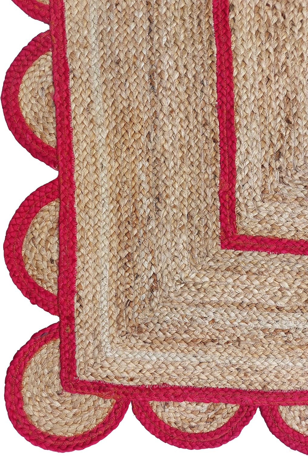 Red Scalloped Jute Rug, Natural Jute Rug, Red Jute Area Rug, Red Braided Jute Rug