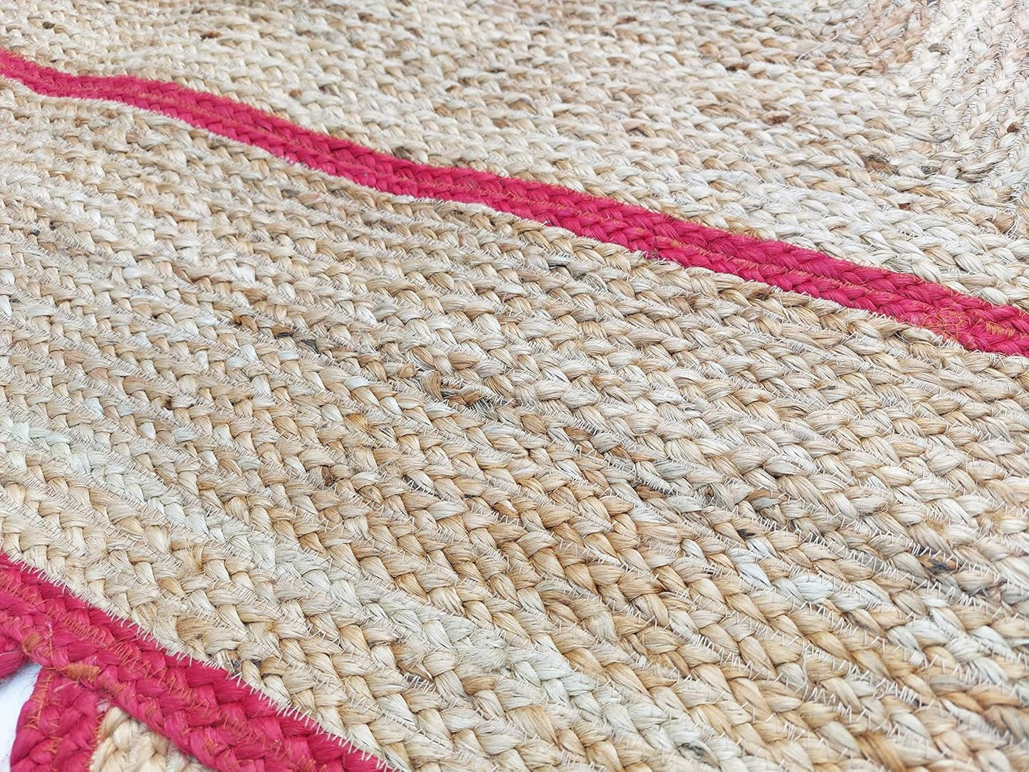 Red Scalloped Jute Rug, Natural Jute Rug, Red Jute Area Rug, Red Braided Jute Rug