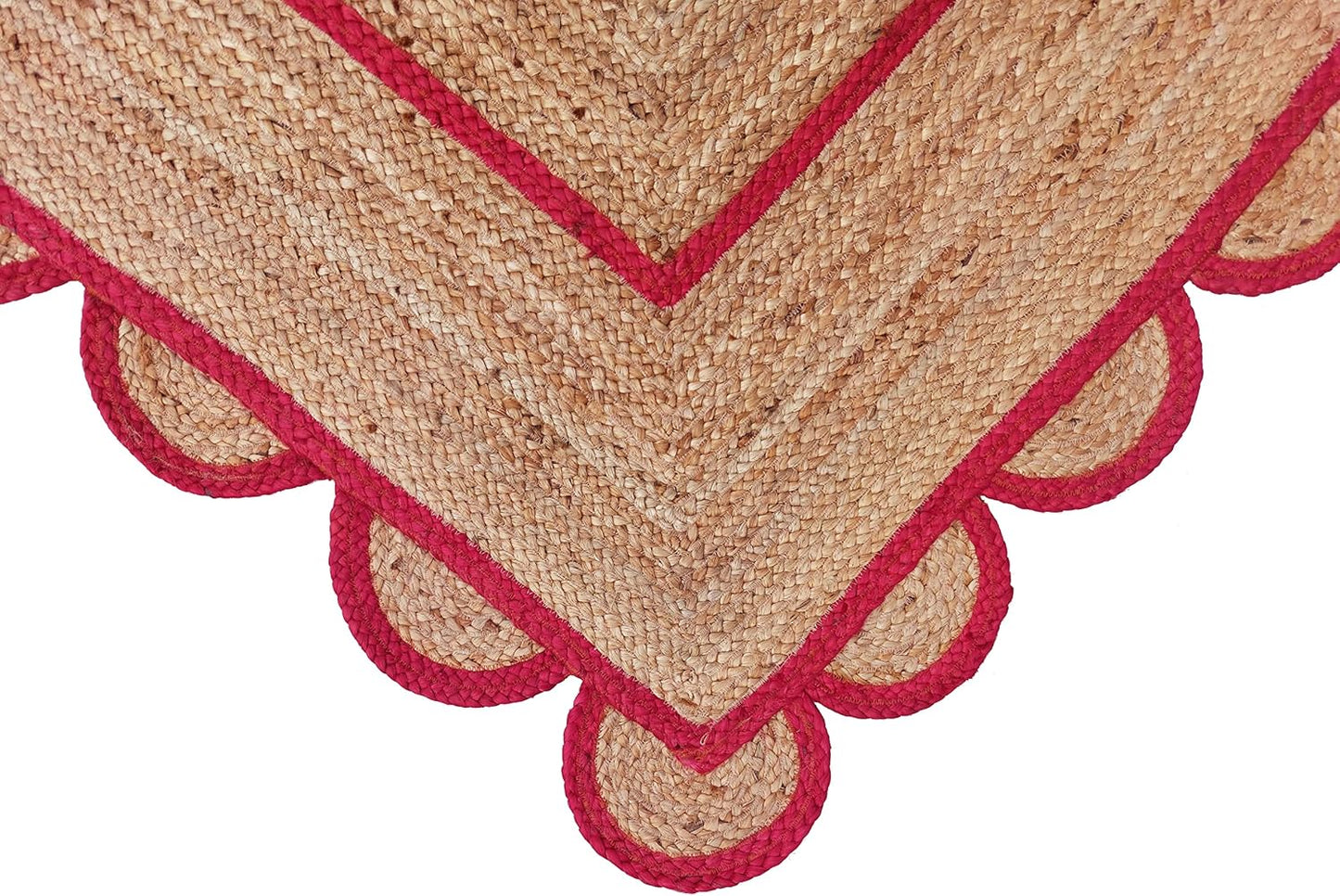 Red Scalloped Jute Rug, Natural Jute Rug, Red Jute Area Rug, Red Braided Jute Rug