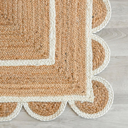 Scalloped Jute Rug, White Scallop Rug, Natural Jute Rug, Jute Area Rug, BohoJute Rug, Custom Size Rug, Jute Area Rug