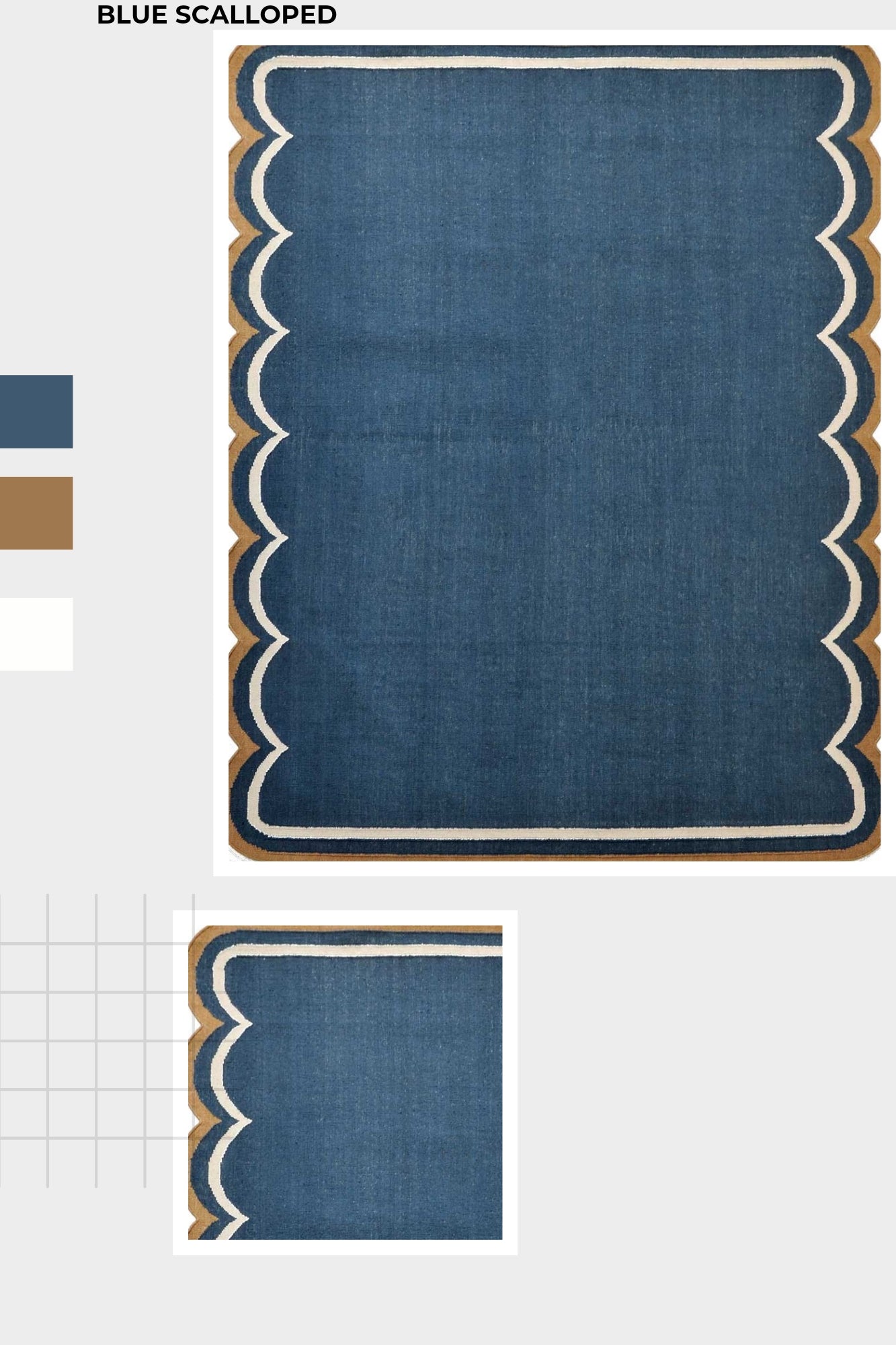 Denim Blue Scalloped Rug, Indoor Scallop Rug 9x12, Flatweave Royal Blue Rug 8x10