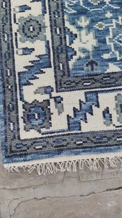 Blue Oushak 9x12, Bedroom Oushak Rug, light blue oushak 6x9