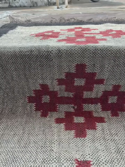 Red Jute Stair Runner, Staircase Runner Rug, Floral Stair Runner