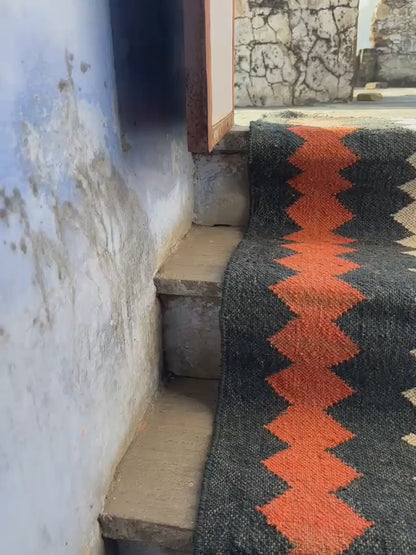 Tribal Jute Stair Runner, Staircase Runner Rug, Wool Jute Stair Runner