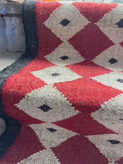 Red Jute Stair Runner, Staircase Runner Rug, Floral Stair Runner