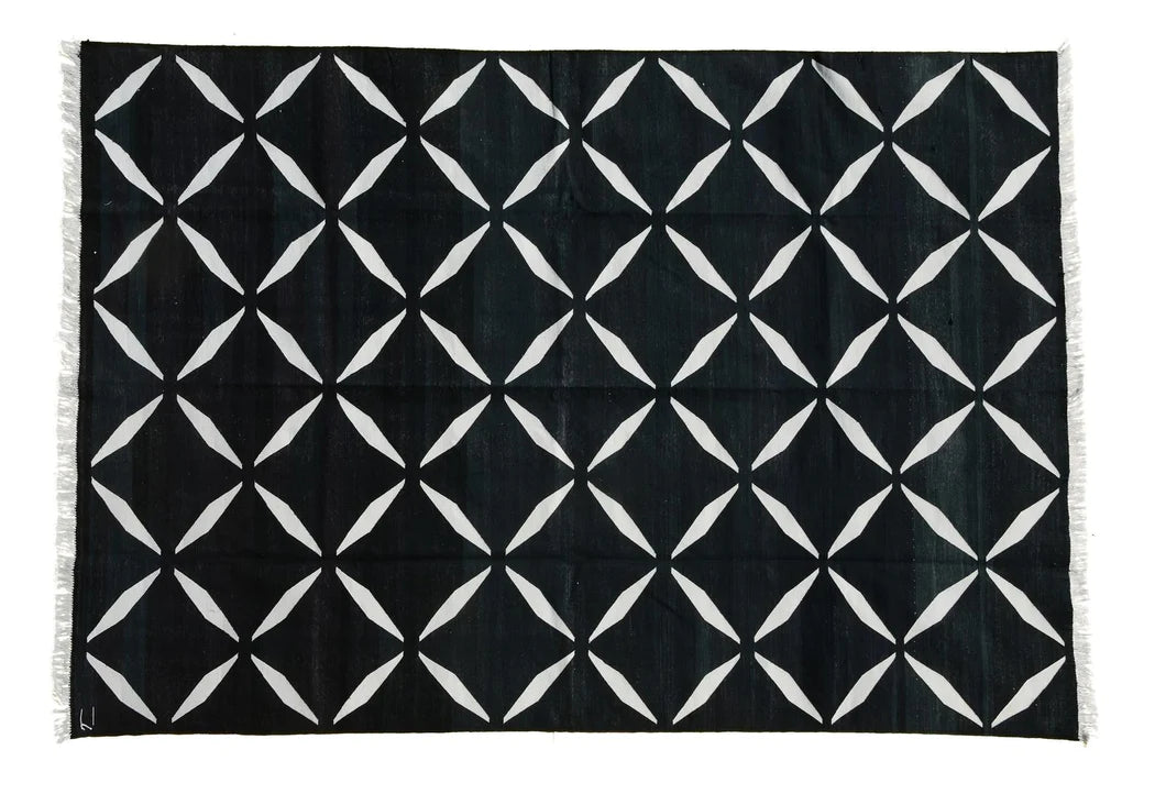 Black Flatweave Indoor Rug, Livingroom Black Rug 9x12, Black Cotton Rug 8x10