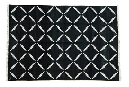 Black Flatweave Indoor Rug, Livingroom Black Rug 9x12, Black Cotton Rug 8x10