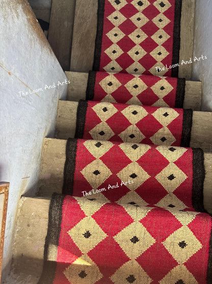Pink Jute Stair Runner, Staircase Runner Rug, Floral Pink Stair Runner