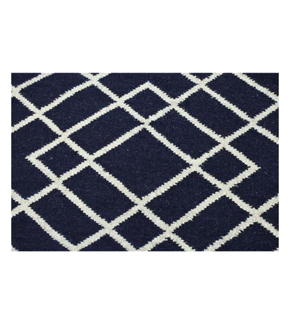 Navy Blue Flatweave Cotton Rug, Navy Dining Room Rug, Bedroom Cotton Navy Rug 9x12