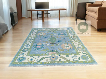 Blue modern Oushak 9X12, Modern Floral Oushak Rug, 9x12 Floral Oushak