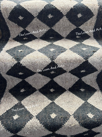 Black And White Jute Stair Runner, Modern Stair Runner, Floral Stair Rug