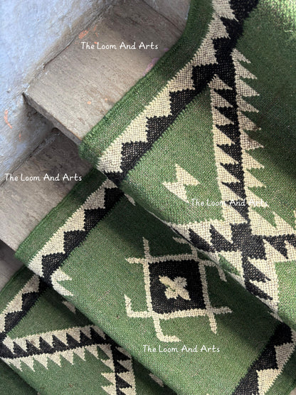 Green Jute Stair Runner, Staircase Runner Rug, Tribal Stair Runner